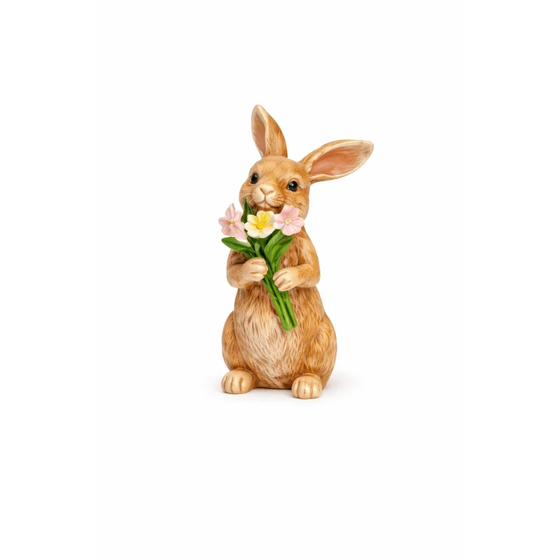 Logbuch-Verlag Dekofigur Hase mit Tulpenstrauß aus Poly Braun 10x18x10 cm Osterdeko Frühling Hase zum Hinstellen