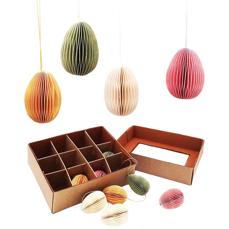 Honeycomb Osterei Hänger 12er Set 4-Fach Gelb Rosa Grün Weiß 2x4x2 cm Papier Waben-Deko zum Aufhängen für Osterzweige – Logbuch-Verlag