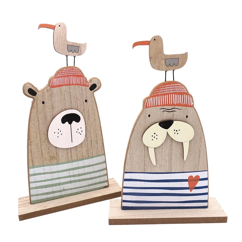 Logbuch-Verlag Holzfiguren Bär und Walross 2er-Set maritim 24 cm – Deko zum Hinstellen aus Holz für Kinderzimmer & Badezimmer