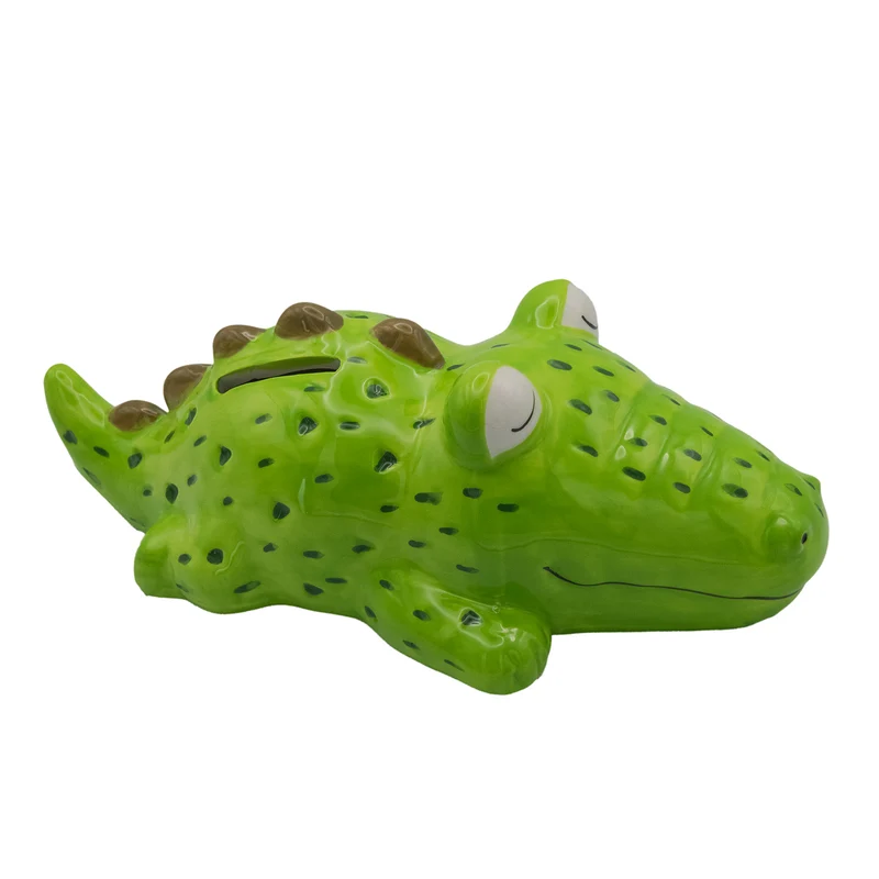 Spardose Krokodil Keramik grün 22 cm – lustige Sparbüchse für Kinder in Tierform – Geldgeschenk und Kinderzimmer-Deko – Logbuch-Verlag