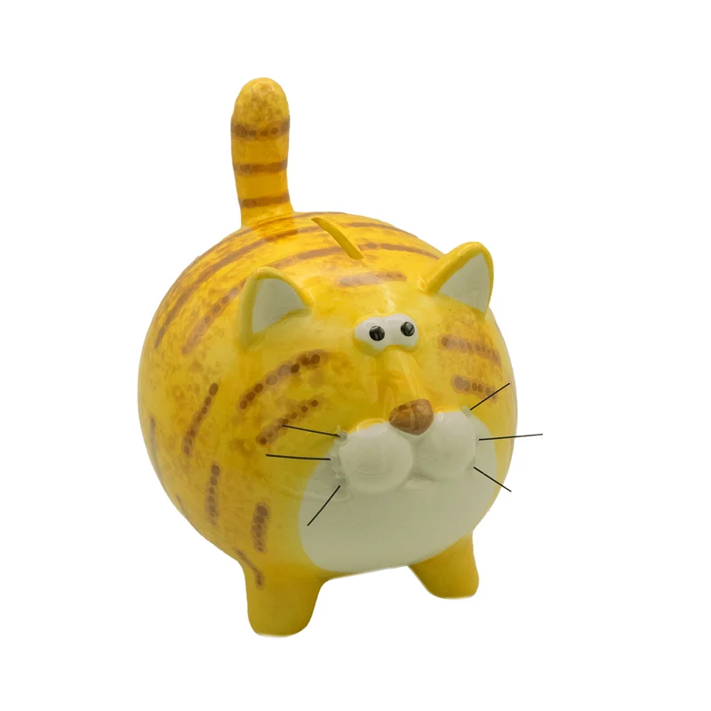Spardose Katze Keramik gelb 17 cm – lustige Sparbüchse in Tierform für Kinder – Geldgeschenk und Kinderzimmer-Deko – Logbuch-Verlag