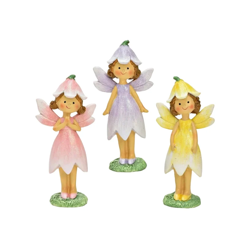 Logbuch-Verlag Deko-Feen 3er-Set aus Magnesia 11 cm – Figuren in Rosa, Lila & Gelb für Kinderzimmer, Frühlingsdeko oder als kleines Geschenk