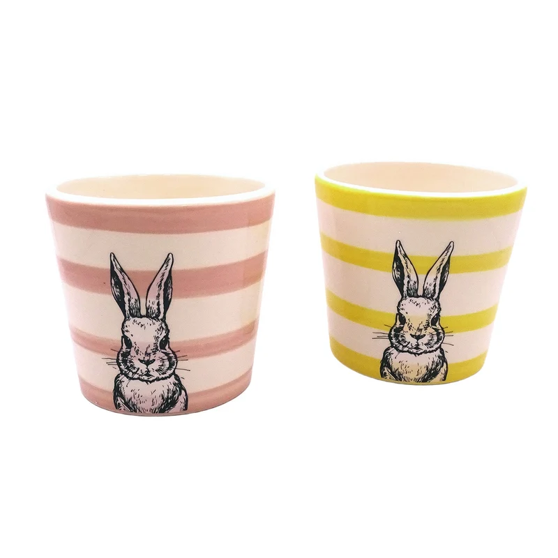 Logbuch-Verlag Pflanztöpfe Hase 2er-Set Keramik 8x8x7,5 cm – Osterdeko Blumentopf in Rosa & Gelb mit Hasenmotiv – Frühlingstöpfchen für Fensterbank
