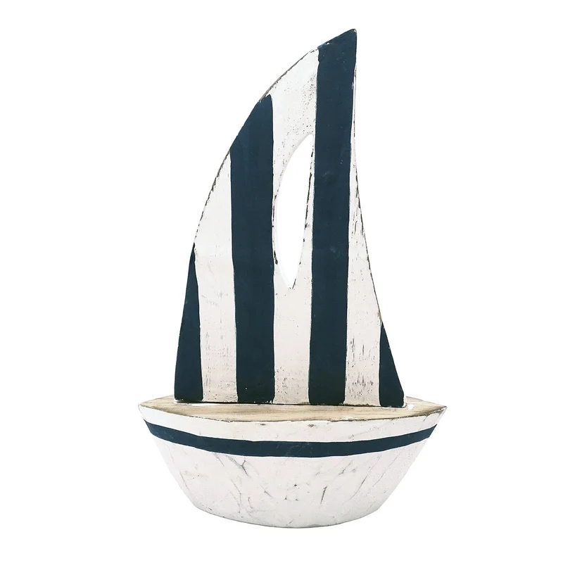 Logbuch-Verlag Deko-Segelboot Holz 16x5,5x25 cm – Maritime Boot-Figur aus Albizia-Holz in Blau-Weiß – Küstendeko für Fensterbank & Bad