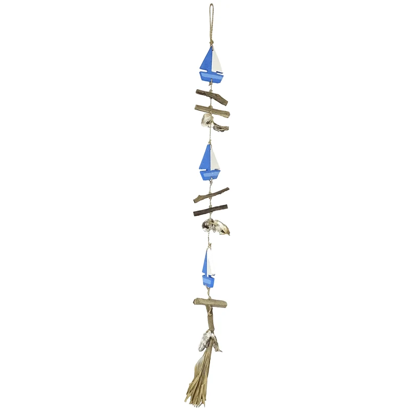 Maritimer Hänger Segelboot 13x2x70 cm – Holz-Deko mit Muscheln, Treibholz & Bast – Deko zum Aufhängen für Badezimmer, Fenster & Terrasse – Logbuch-Verlag