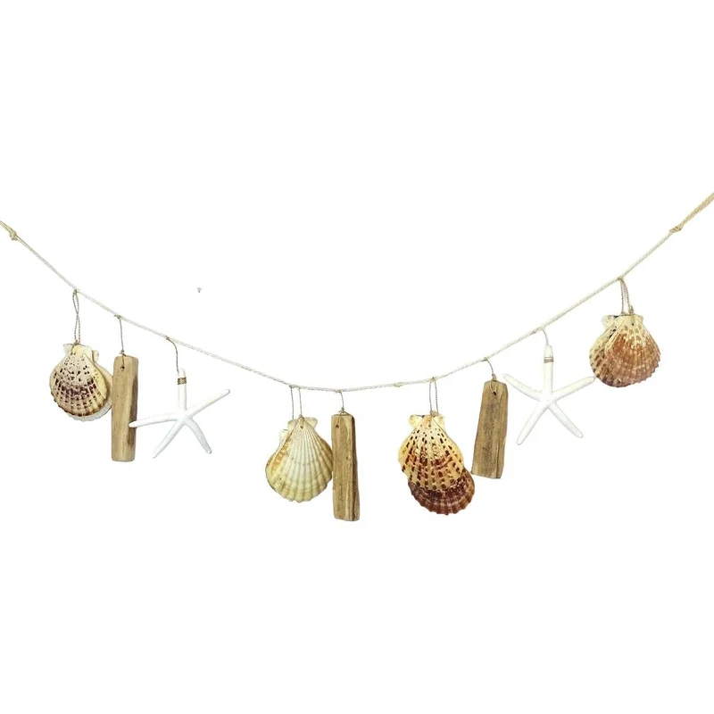 Maritime Girlande mit Muscheln & Treibholz 70?cm – Naturdeko mit Seesternen – Sommerliche Wand- & Fensterdeko – Boho Beach Style – Logbuch-Verlag