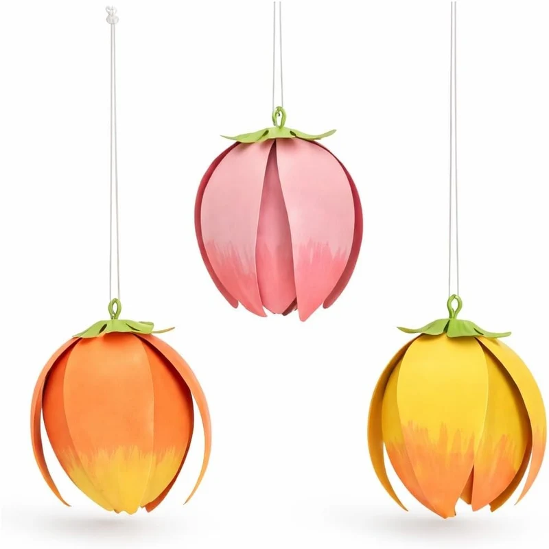 Hänger Blume Metall 3er-Set in Gelb, Orange, Rosa – je 5x6x5 cm – Frühlingsdeko zum Aufhängen – Deko-Anhänger Blüte Metall – Logbuch-Verlag