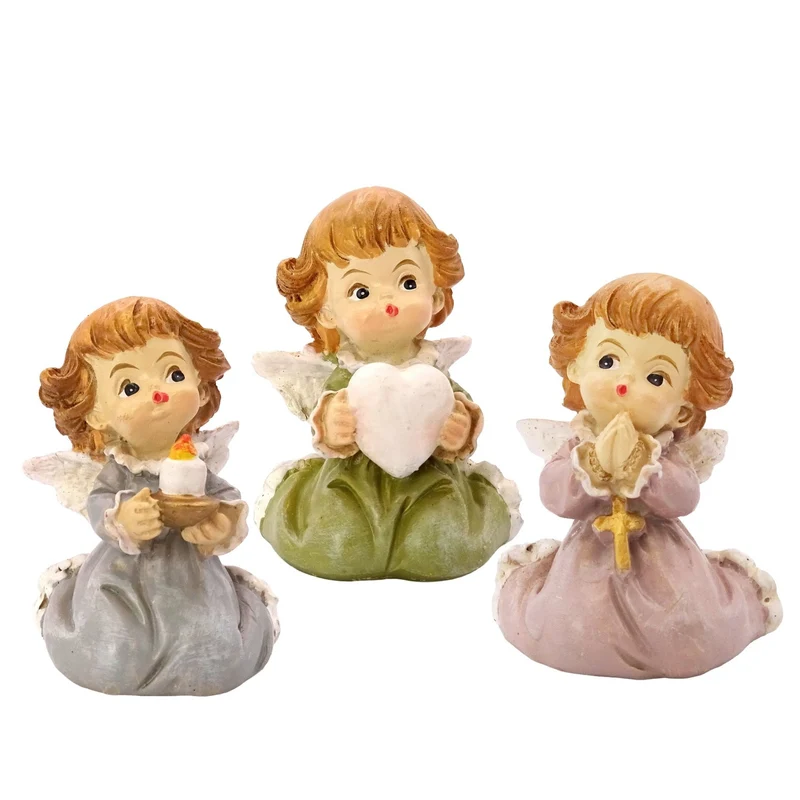 Logbuch-Verlag Schutzengel 3er Set Ella kniend 5 cm – kleine Engel Figuren aus Polyresin in Blau, Grün und Rosé – Glücksbringer Dekoengel für viele Anlässe