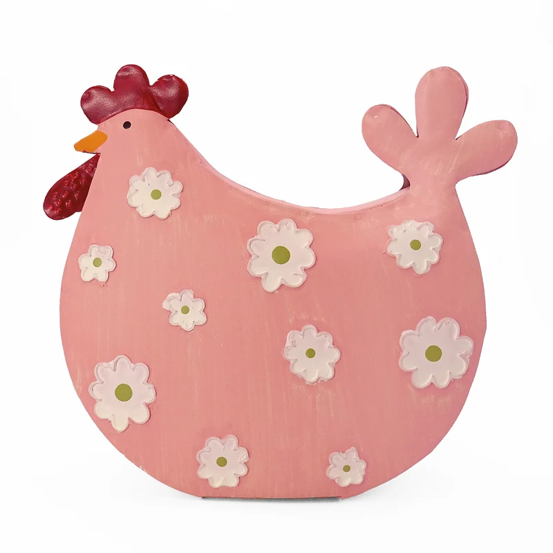 Logbuch-Verlag Metall?Henne Rosa mit Streublumen 13,5x14,5 cm – Verspielte Dekofigur aus Metall, rosa Frühlings? und Osterdeko zum Aufstellen