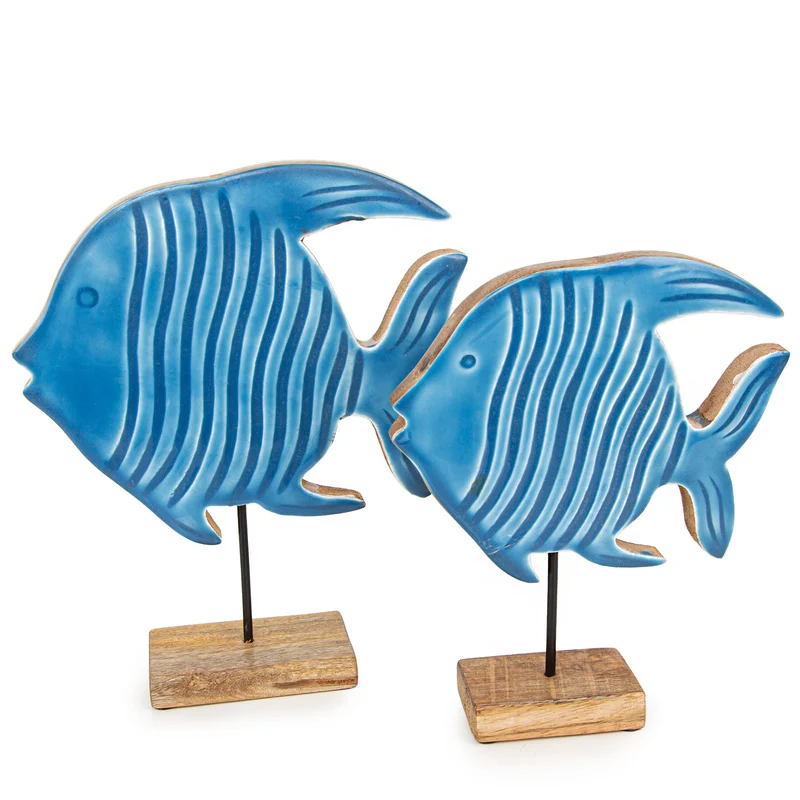 Logbuch-Verlag 2 Fische Figuren aus Holz blau 21 + 25 cm Maritime Deko zum Hinstellen