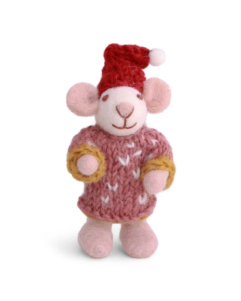 Weihnachtliche Mini Mäuse Mädchen Filzanhänger von Gry & Sif