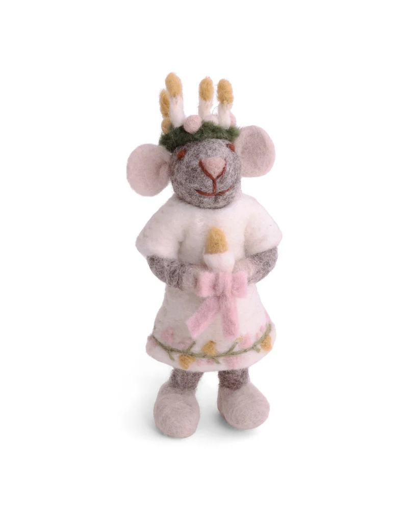 Weihnachtlicher Mäuse Mädchen Filzanhänger "Heilige Lucia" von Gry & Sif