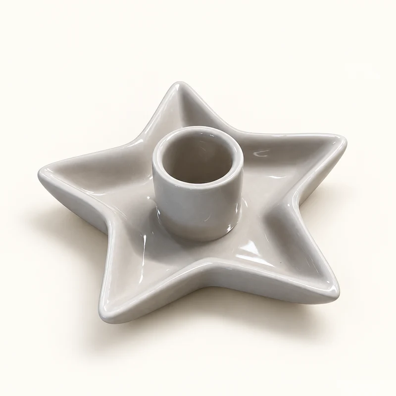 Kerzenhalter Stern „Catacol“ Keramik Glasiert Beige 11cm