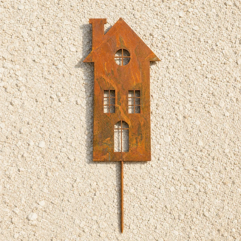 Pflanzenstecker "Haus Kamin" Metall Rost 38cm