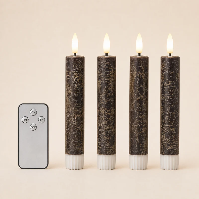 LED Stabkerzen "Autumn Glow" 4er Set 16,5cm Braun