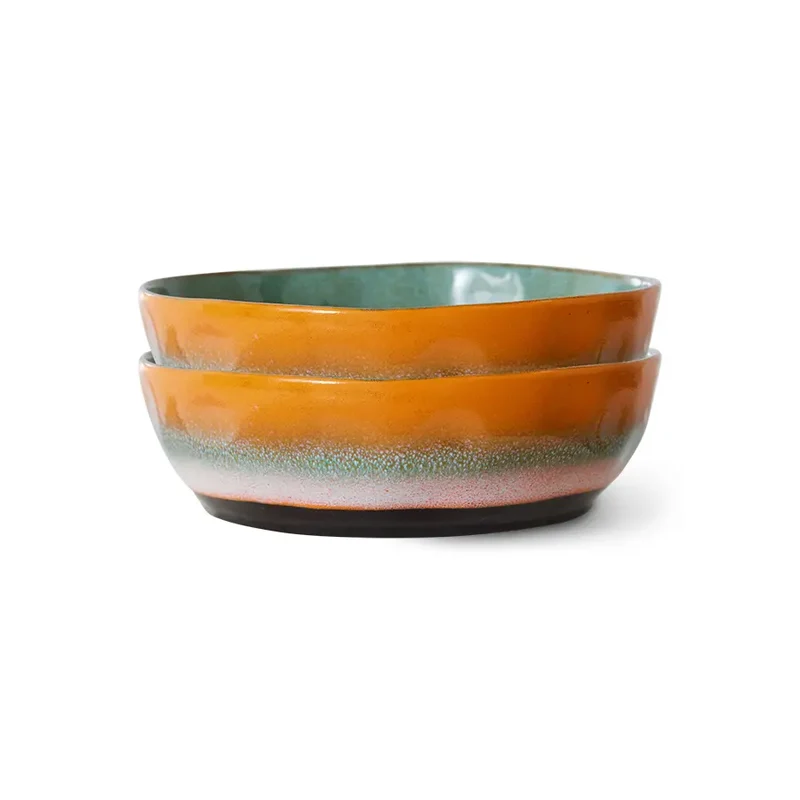 HKliving Pastateller tief – 2er Set Pasta Bowl aus Keramik, 4 Dekore