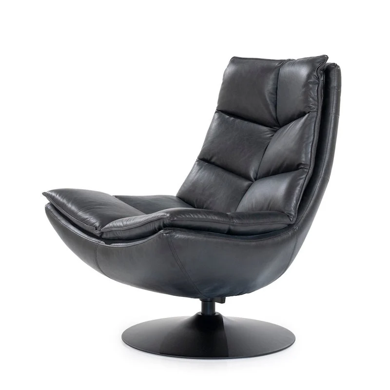 Loungesessel Sven Leder Schwarz drehbar - Eleonora