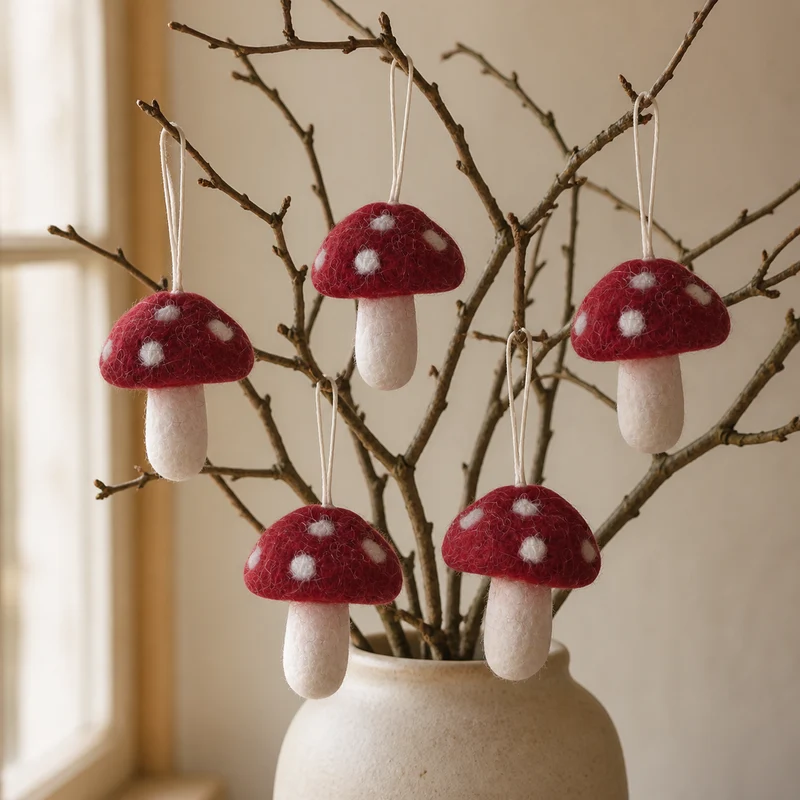Anhänger Pilze "Mini Mushrooms Red" Filz 5er Set 5cm