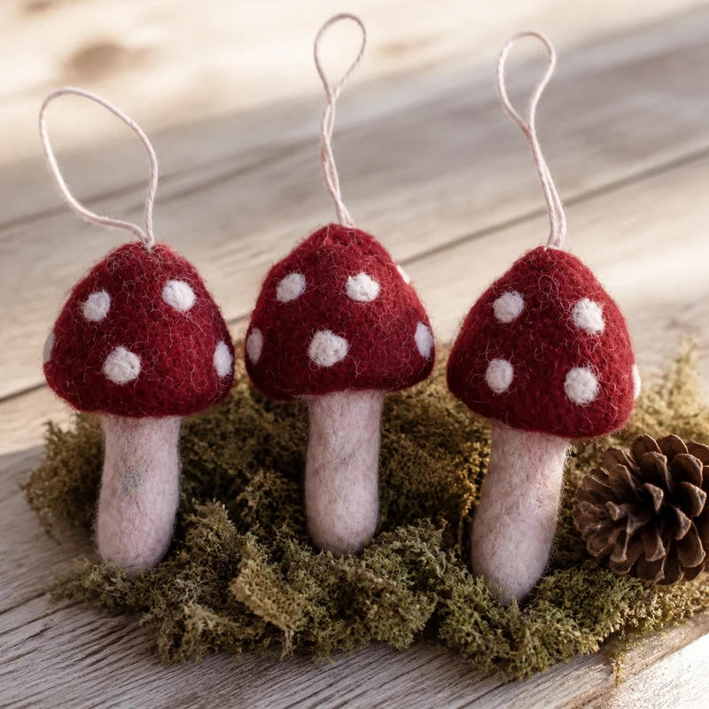 Deko Pilze "Natural Mushrooms Red" Filz 3er Set 7cm