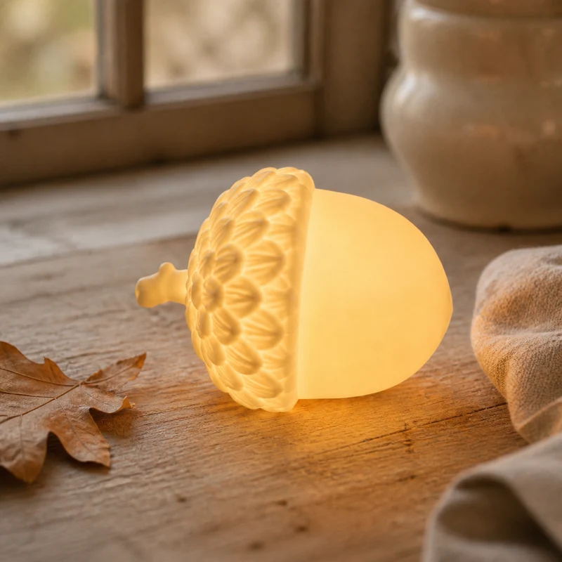 LED Deko Eichel "Acorn" Porzellan Creme Timer 10cm