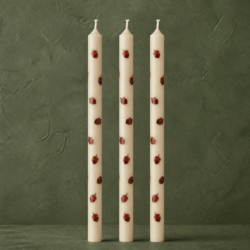 Dünne hohe Kerzen "Eichel" Stearin 20cm 3er Set