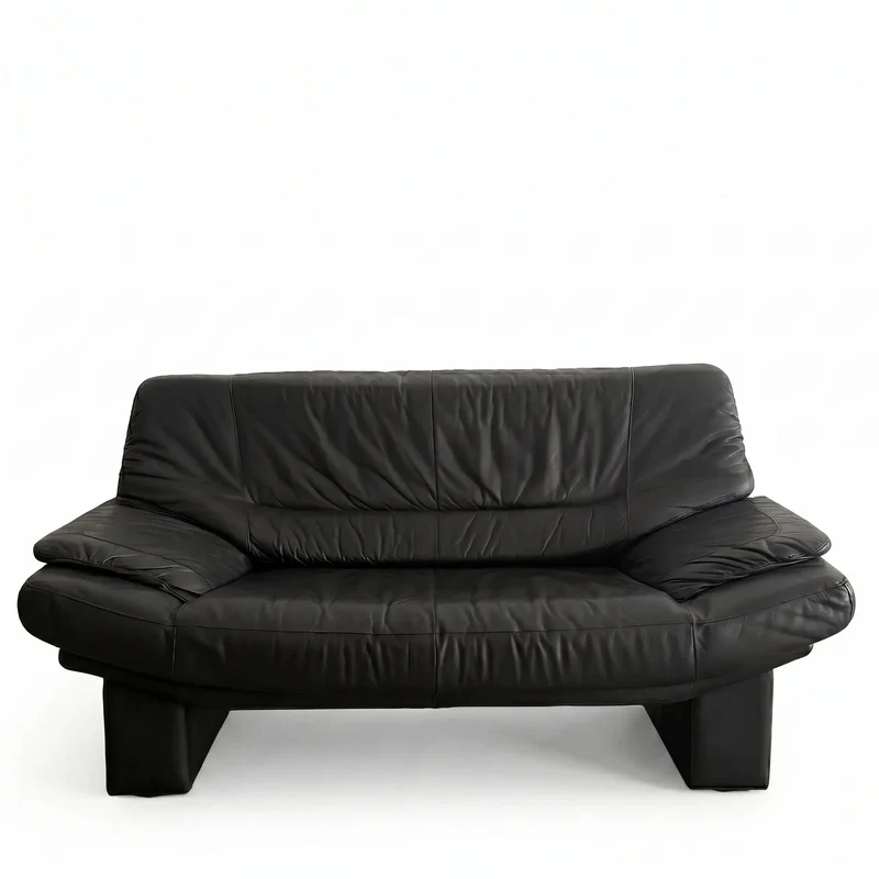 Vintage 2-Sitzer Ledersofa Schwarz – 70er / 80er Design-Klassiker Nicoletti Salotti