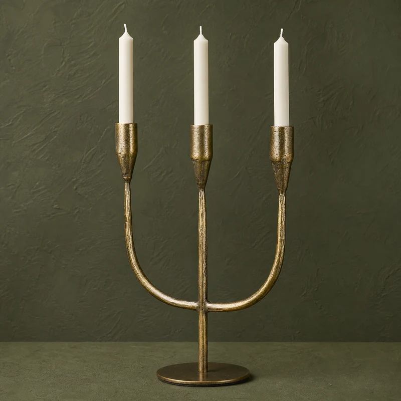 Kerzenhalter 3-armig "Melilla" Aluminium Antikgold 27cm