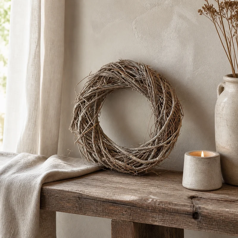 Kranz "Willow" Rattan Natur geweißt 20cm