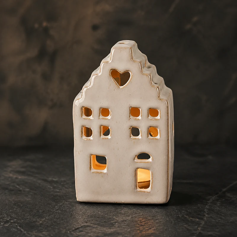 Haus Teelichthalter "Mila" Porzellan Beige 11cm