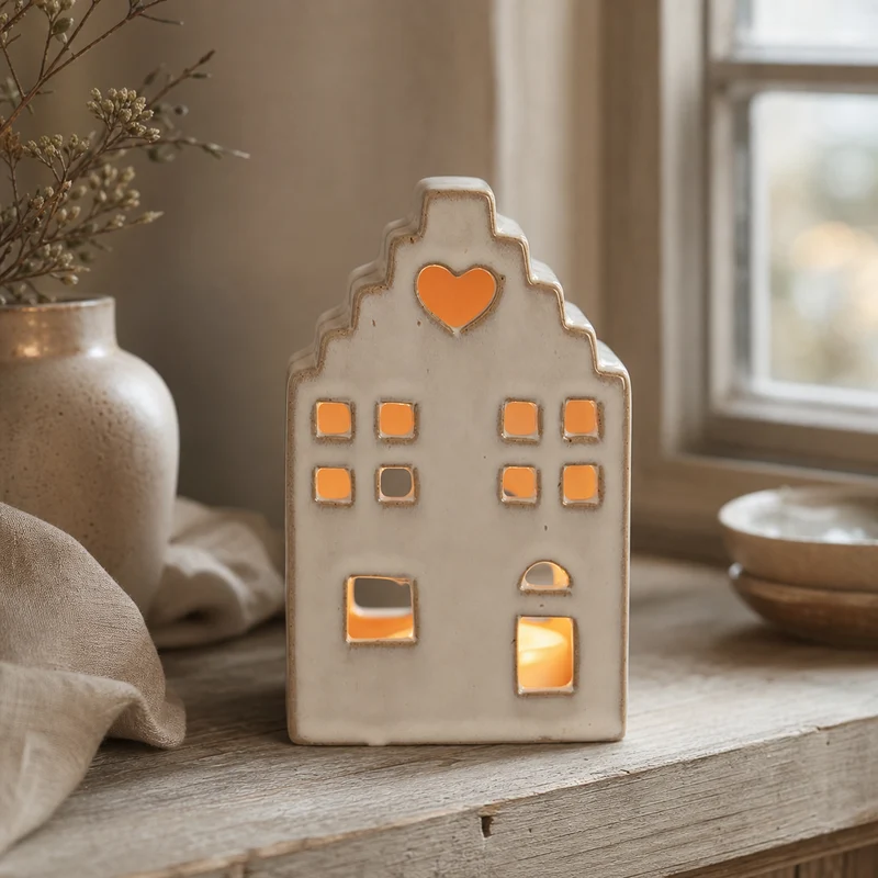 Haus Teelichthalter "Milo" Porzellan Beige 14cm