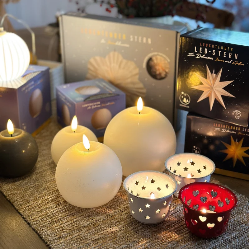 LED Kugelkerze "Luna" Echtwachs Rustic 2 Farben klein