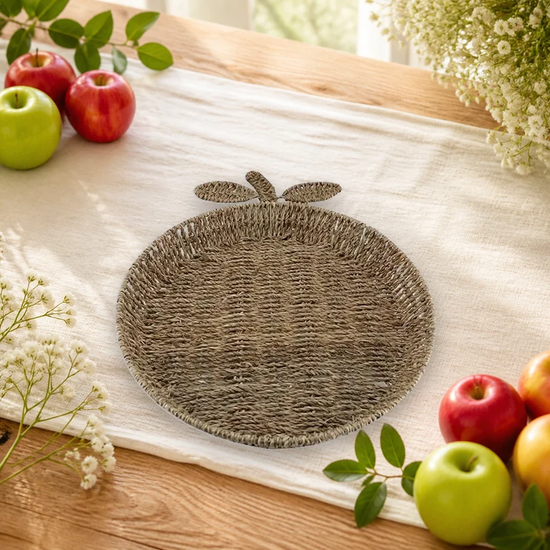 Herbstkorb Tablett "Apfel" Seegras Natur 42cm