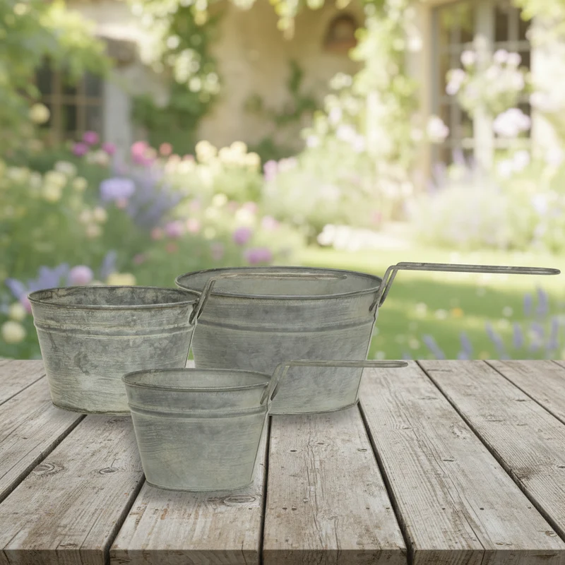 Blumentopf Pflanzpot "Antique" Zink Antik Grau 3er Set