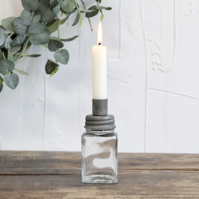 Kerzenhalter "Lysanne" Glas Metall Vintage Zink 12cm