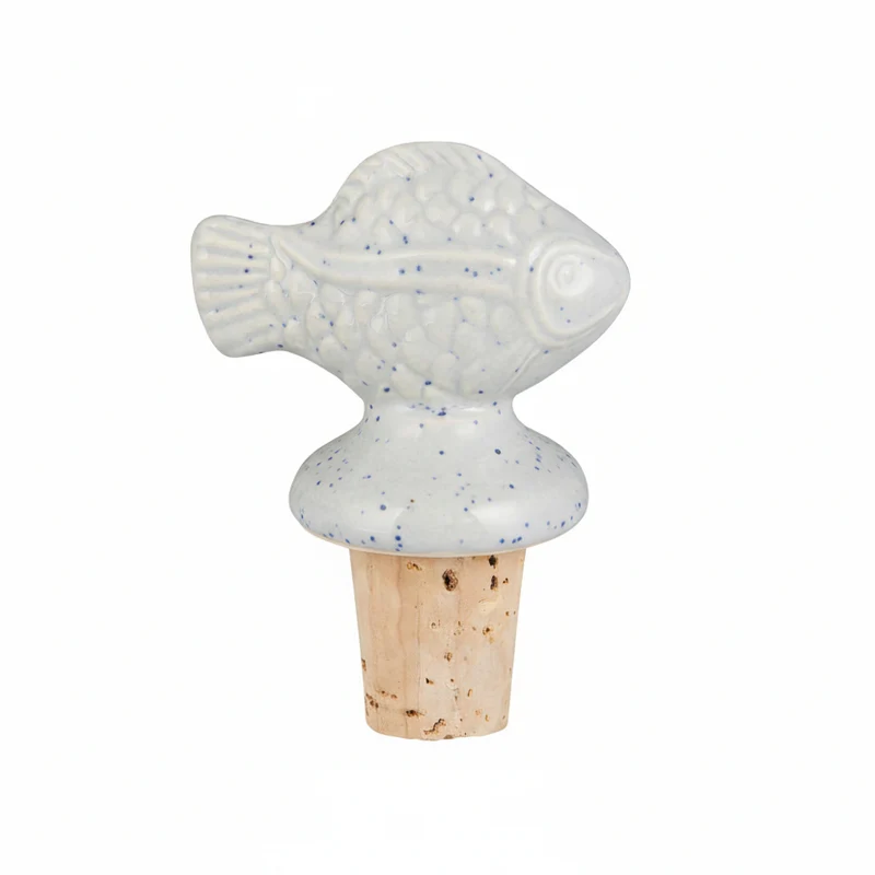 Flaschenstopfen Fisch Keramik Weiß Blau 7cm