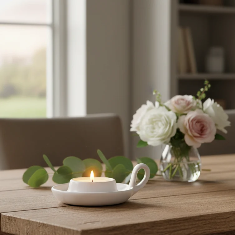 Kerzenhalter Schale „Cosy Candle“ Keramik Weiß 11cm