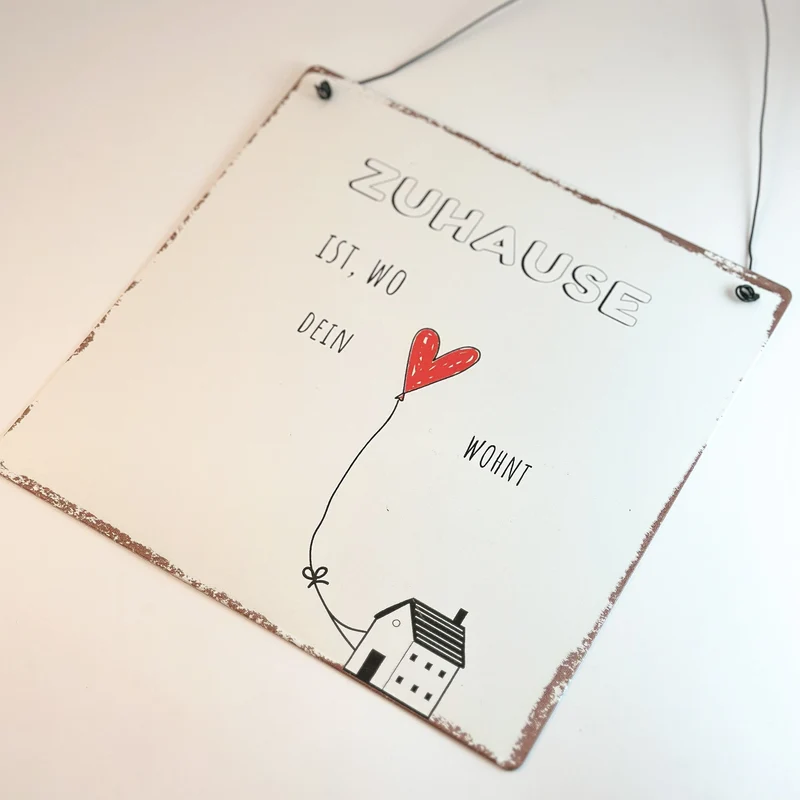 Schild Aufhänger "Zuhause" Metall Vintage Weiß