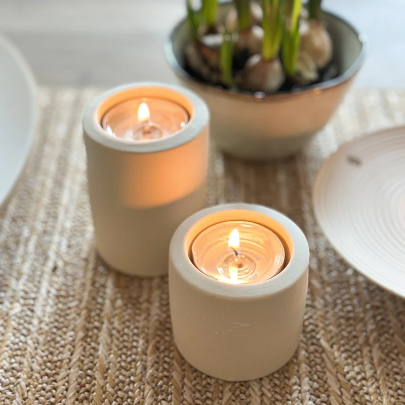 Kerzenhalter Säule "Lekvall" Keramik Matt Beige 2er Set