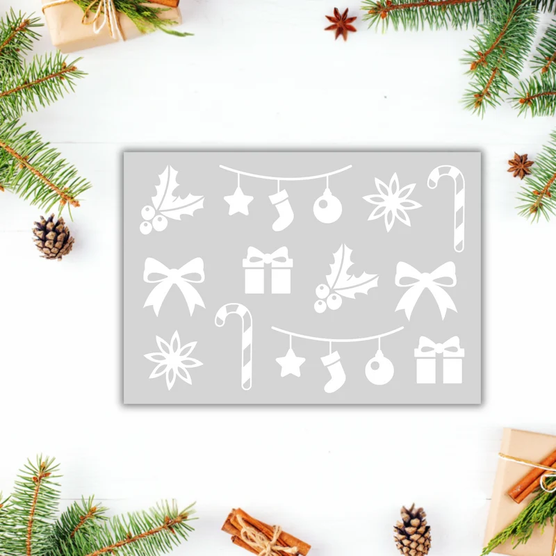 Aufkleber Ornamente "Weihnachtszeit" S/W