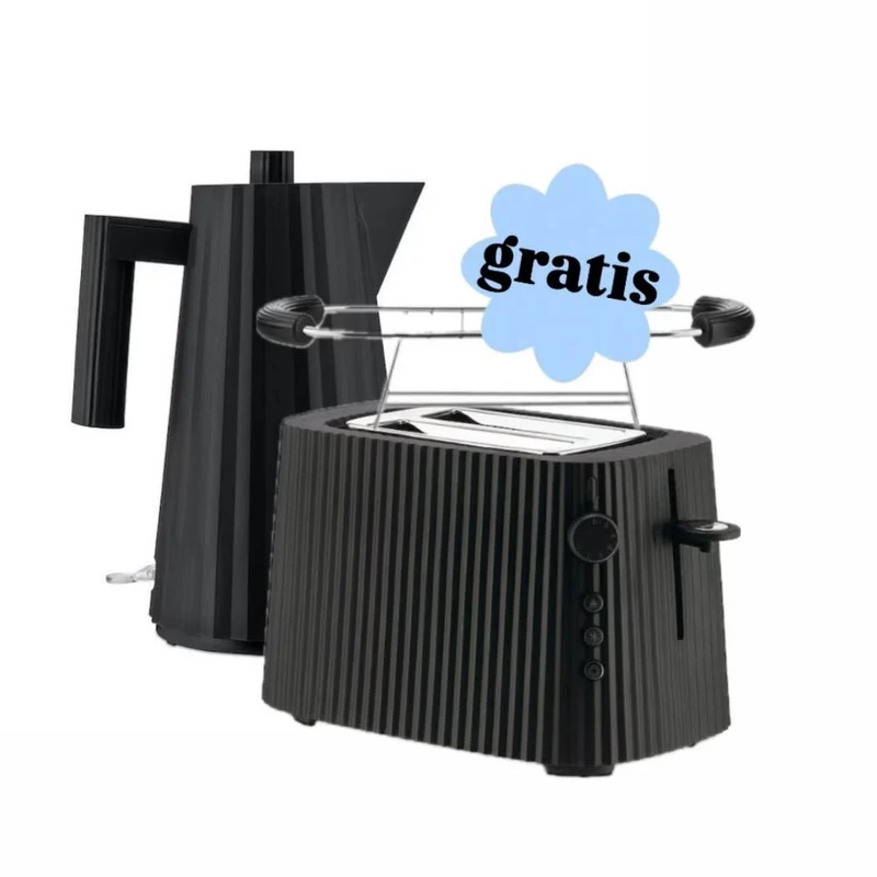 Alessi Plissé Set Schwarz – Wasserkocher 1,7 L + Toaster + Gratis Aufsatz
