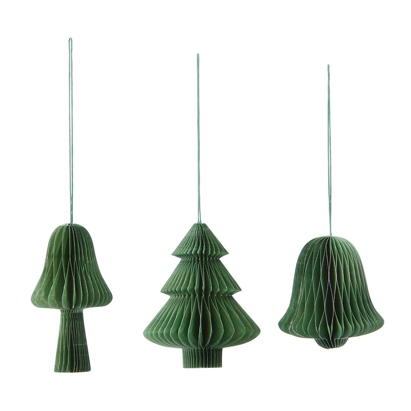 Weihnachtsdeko aus Papier 3er Set Gruen - Bungalow DK