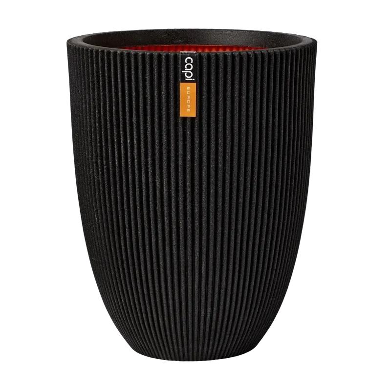 Pflanzkübel elegant niedrig Groove schwarz | 34x46 cm