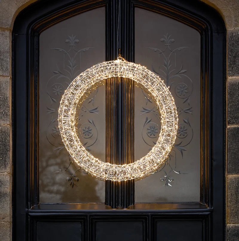 3D LED-Weihnachtskranz mit 720 LEDs in Silber 58 cm Durchmesser