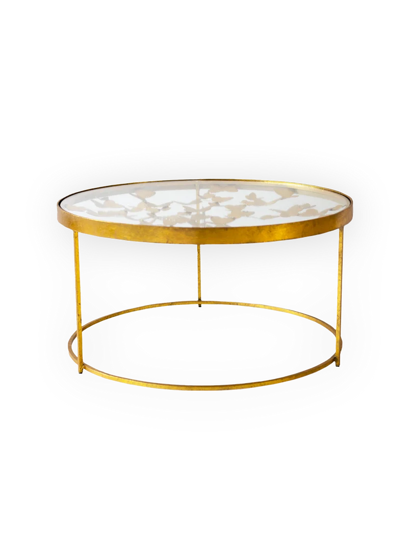 Couchtisch | "Gold Butterfly mit Glasplatte"