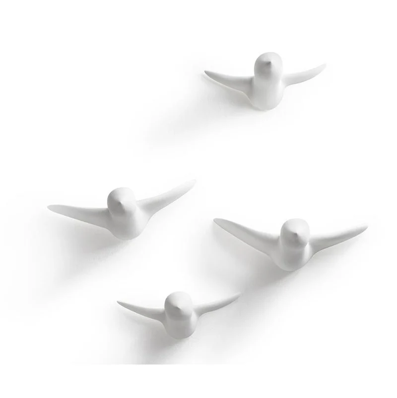 Wandskulptur - kleiner Vogelschwarm (4 Stk., weiß)