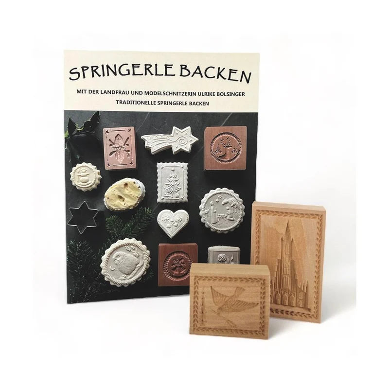 Set mit 2 Holzspringerle und Buch Springerle backen