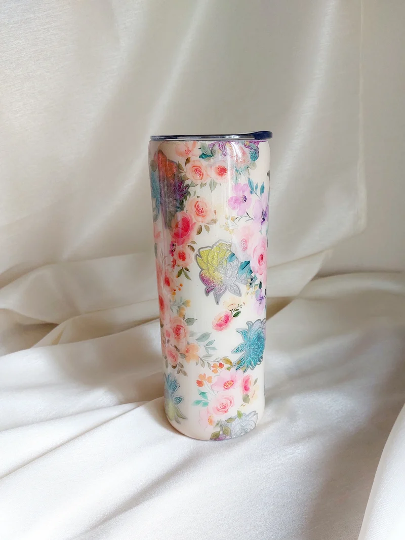 Tumbler Peecaboo Blumen Glitzer Strohhalm