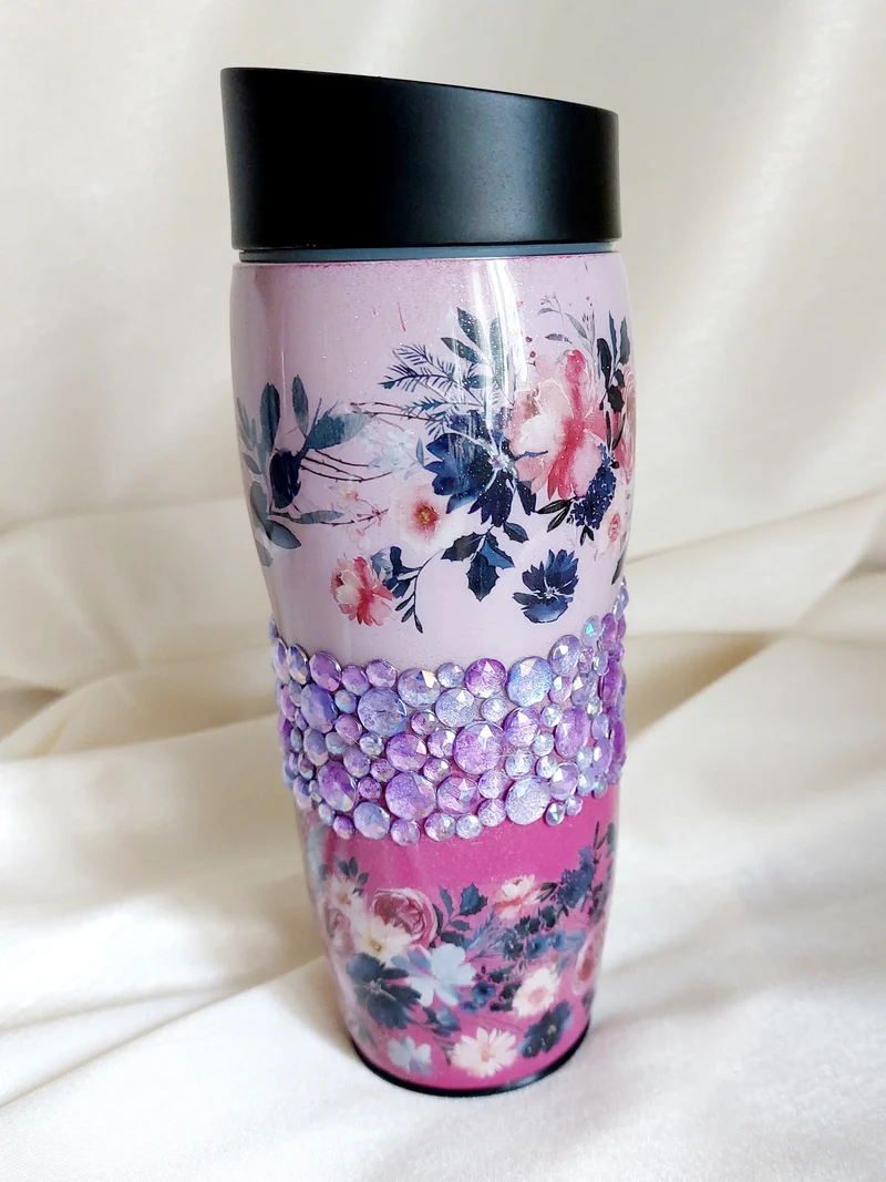 Tumbler Blumen Violett Strasssteine