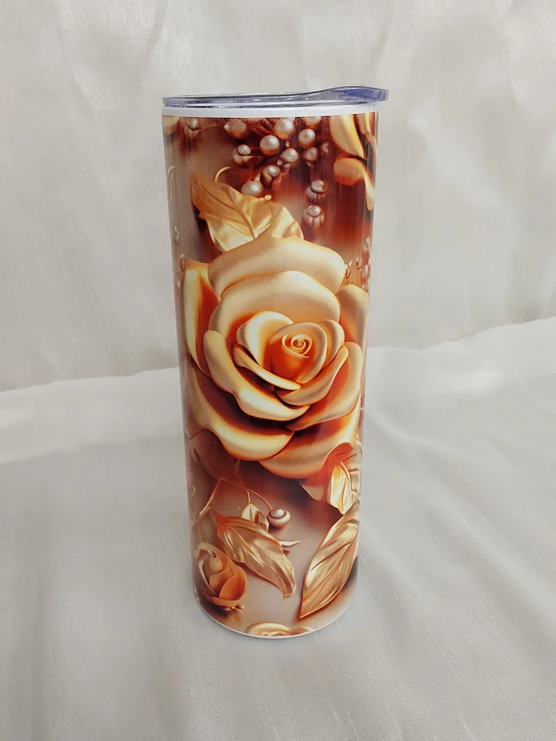 Tumbler 3D goldene Rosen Perlen sublimiert