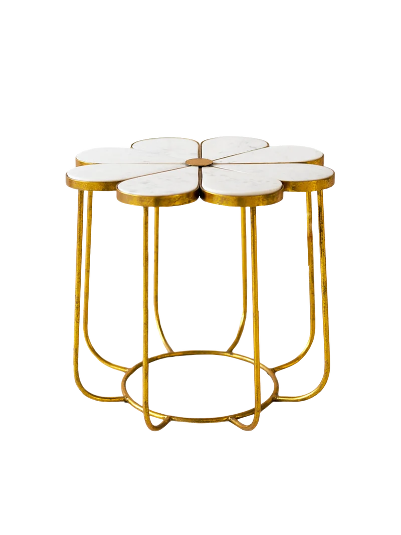 Beistelltisch Marble Gold Bloom, Metall - gold, Blumenform, Marmor
